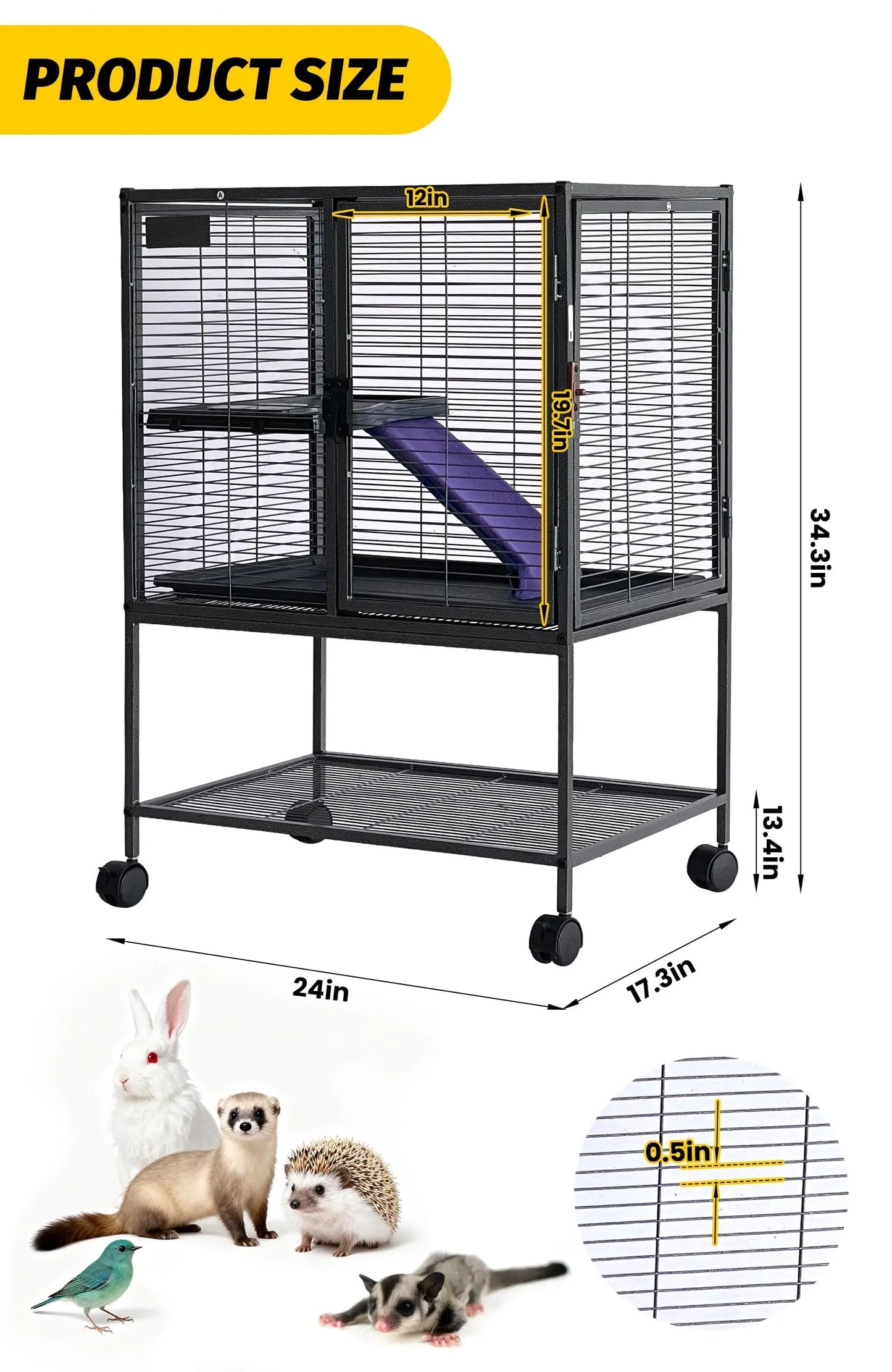Multi-Level Metal Small Animal Cage With Ramp Removable Tray