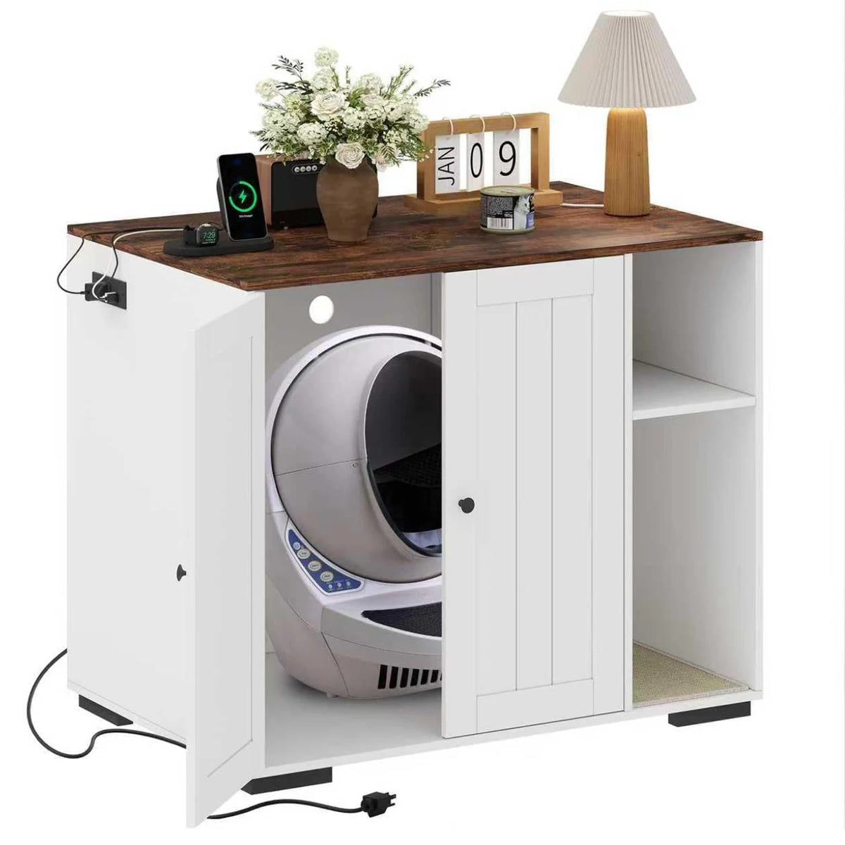HiMISS Cat Litter Enclosure With Litter Collector And Power Outlet