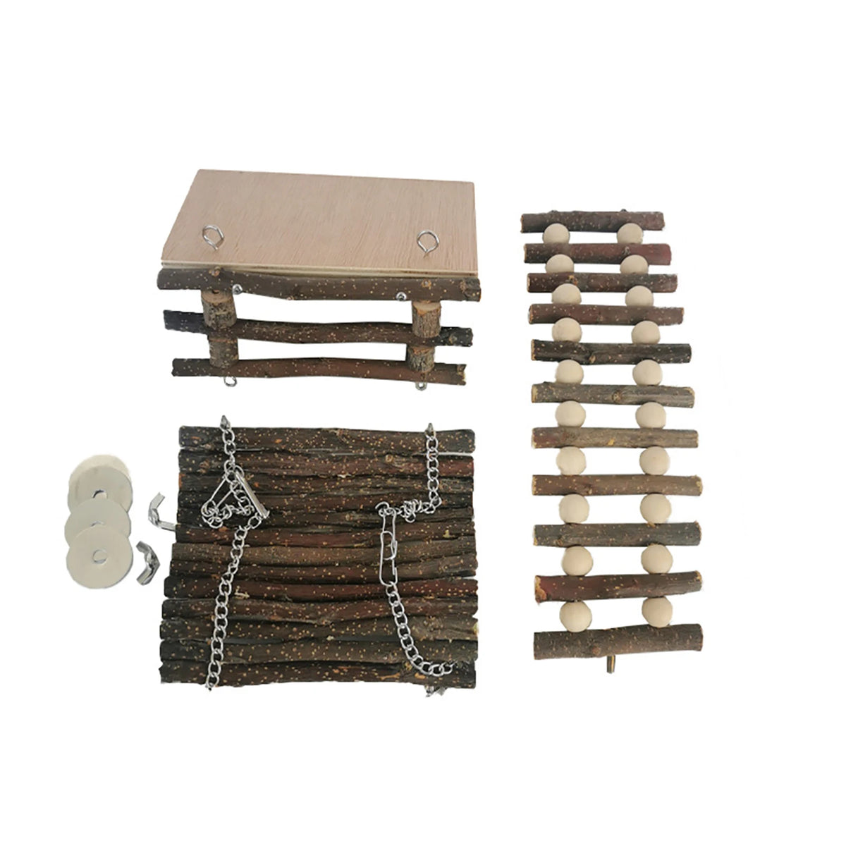 Wooden Hamster Small Pet Exercise Climbing Ladder Swing Activity Set