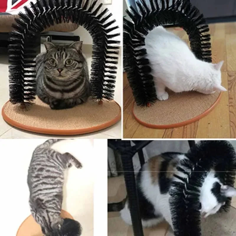 Cat Self Groomer Arch With Massage Brush And Scratching Pad