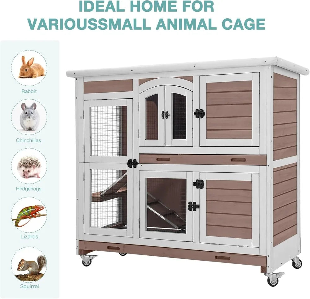 Indoor Rabbit Hutch With Ramp Sliding Trays And Wheels