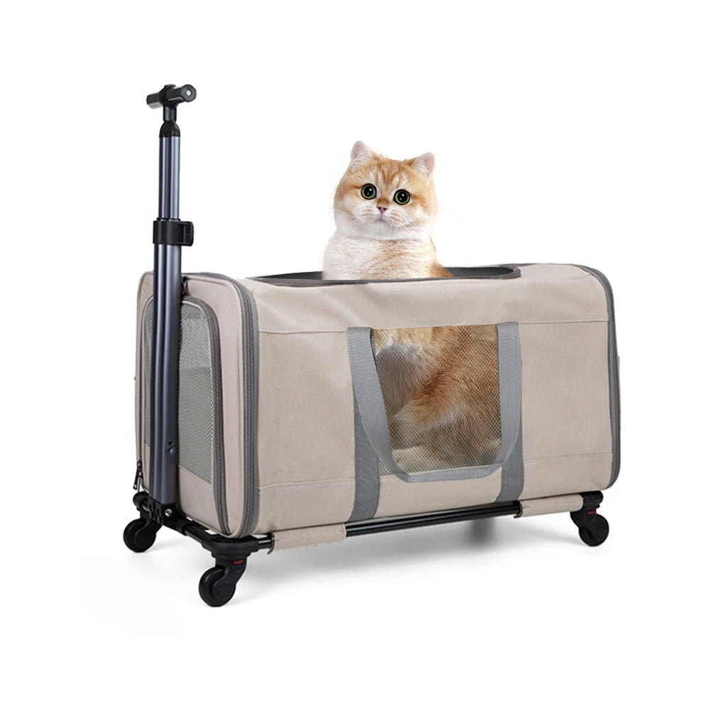 Cat Carrier With Wheels Trolley For Two Cats Travel Stroller