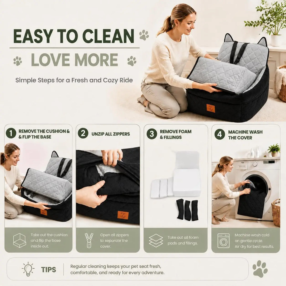 Elevated Pet Car Seat With Safety Belt And Washable Cover