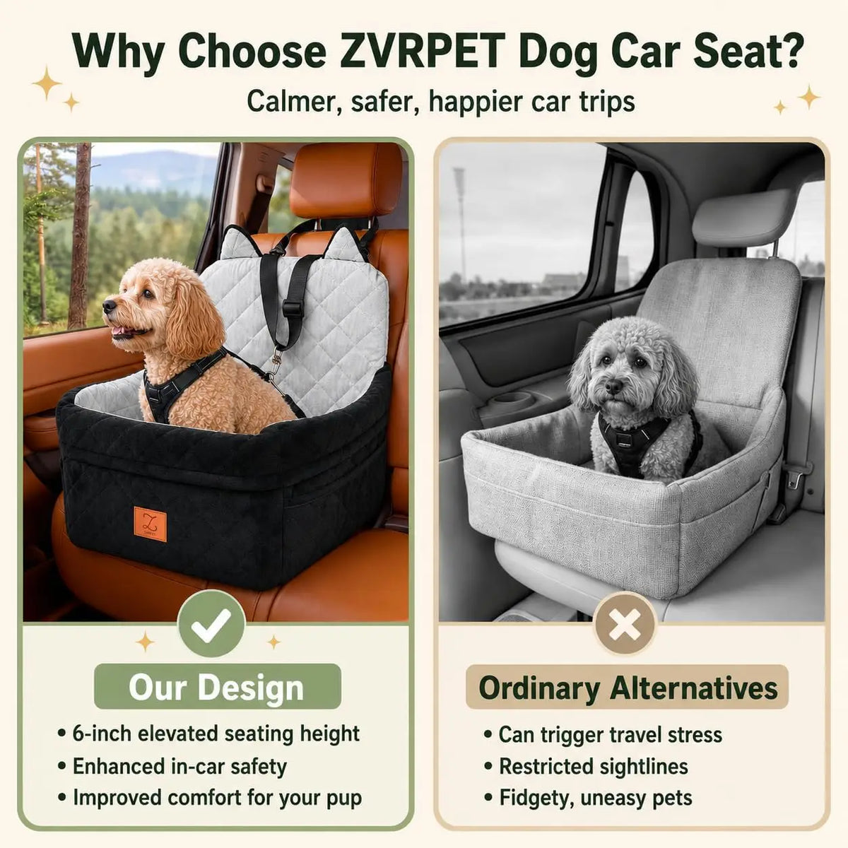 Elevated Pet Car Seat With Safety Belt And Washable Cover
