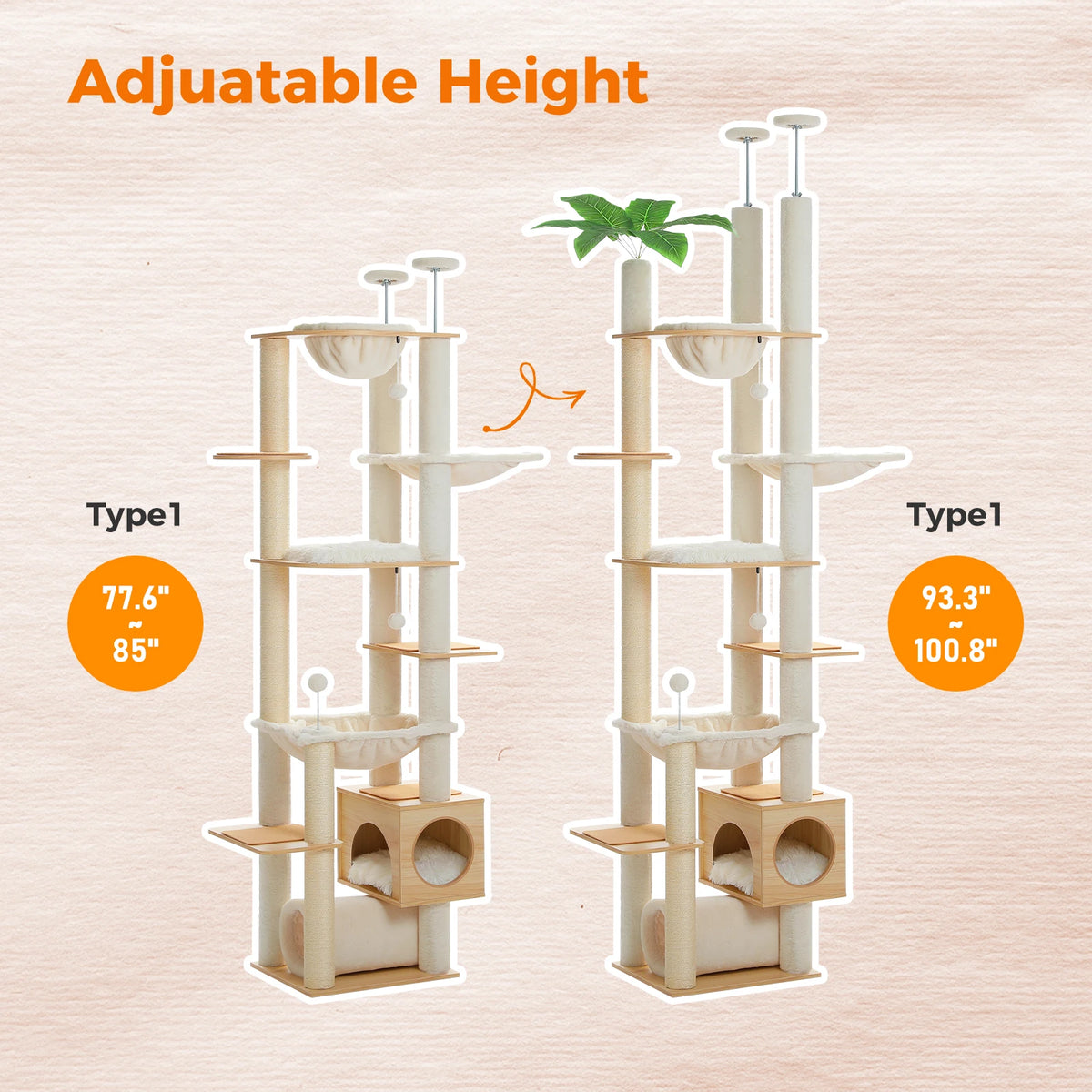 PAWZ Road Adjustable Height Wooden Cat Tower With Hammock