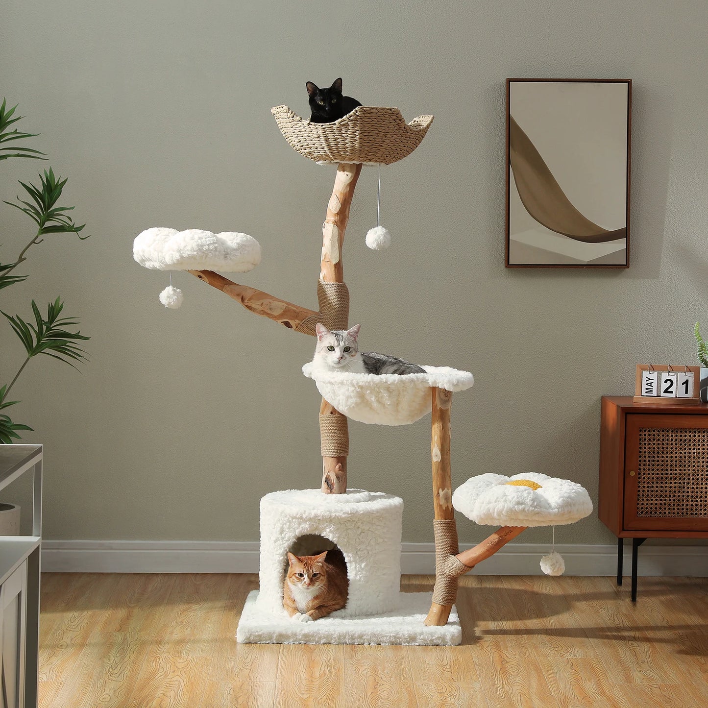 Solid Wood Cat Tree Modern Cat Tower With Condo
