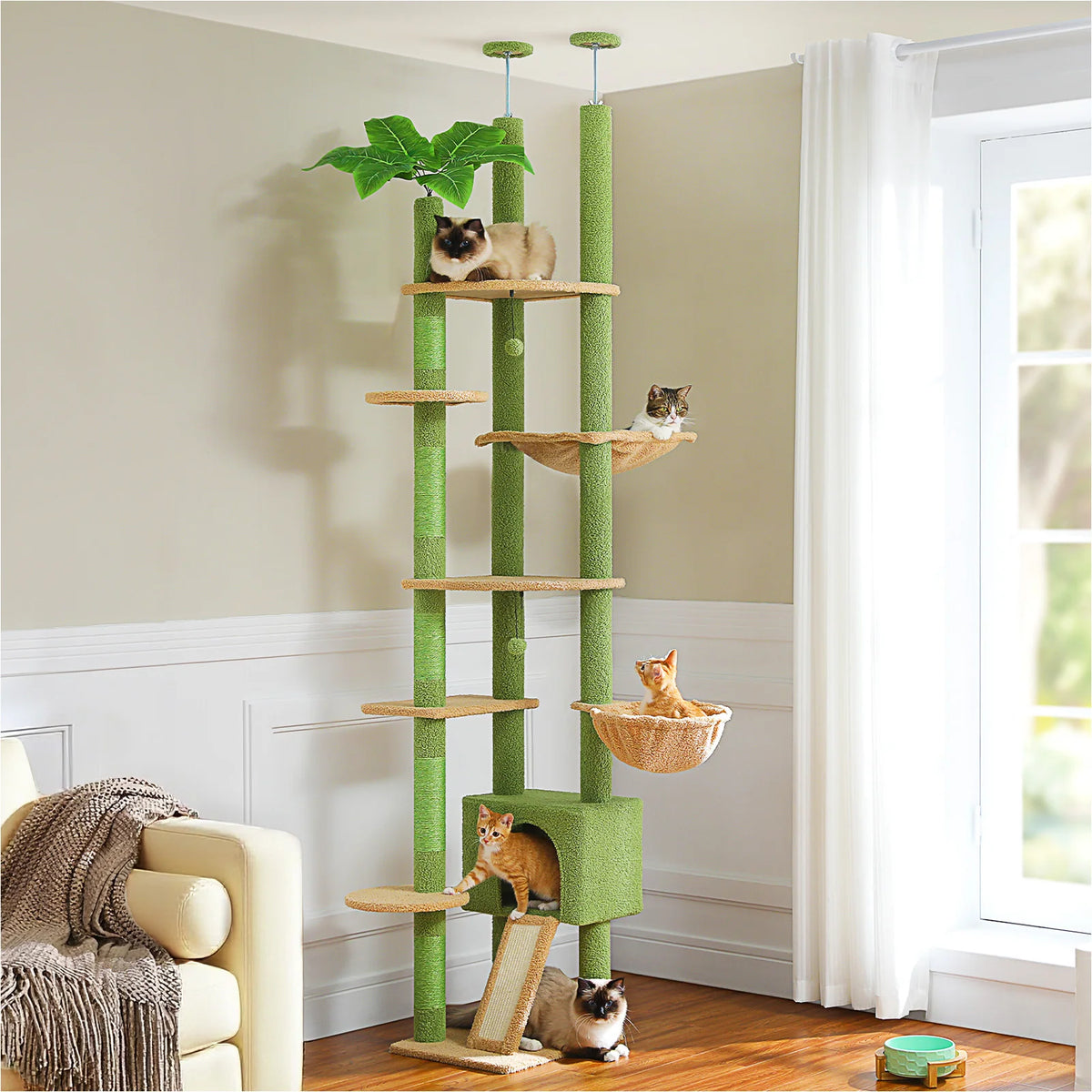PAWZ Road Adjustable Height Wooden Cat Tower With Hammock