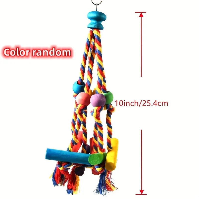 Wood Bird Chewing Toy With Cotton Rope Parrots Training