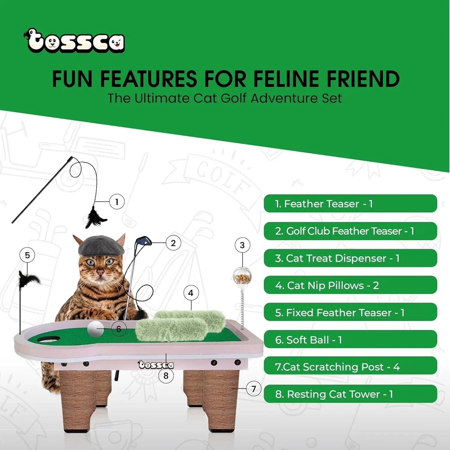 Eight In One Cat Golf Table Set Scratcher Feeder Toys