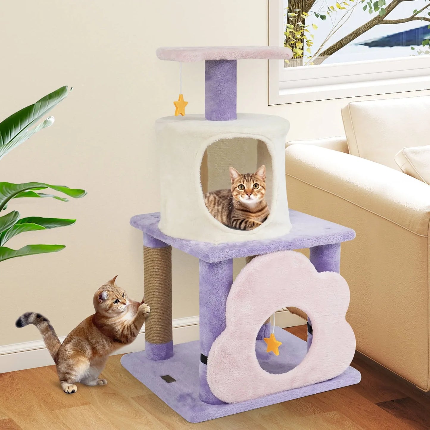 Cat Tree With Condo Scratching Post And Hanging Toys