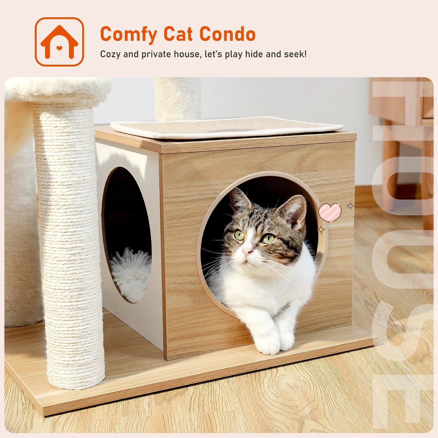 Modern Cat Tree Indoor Multi Level Wood Tower