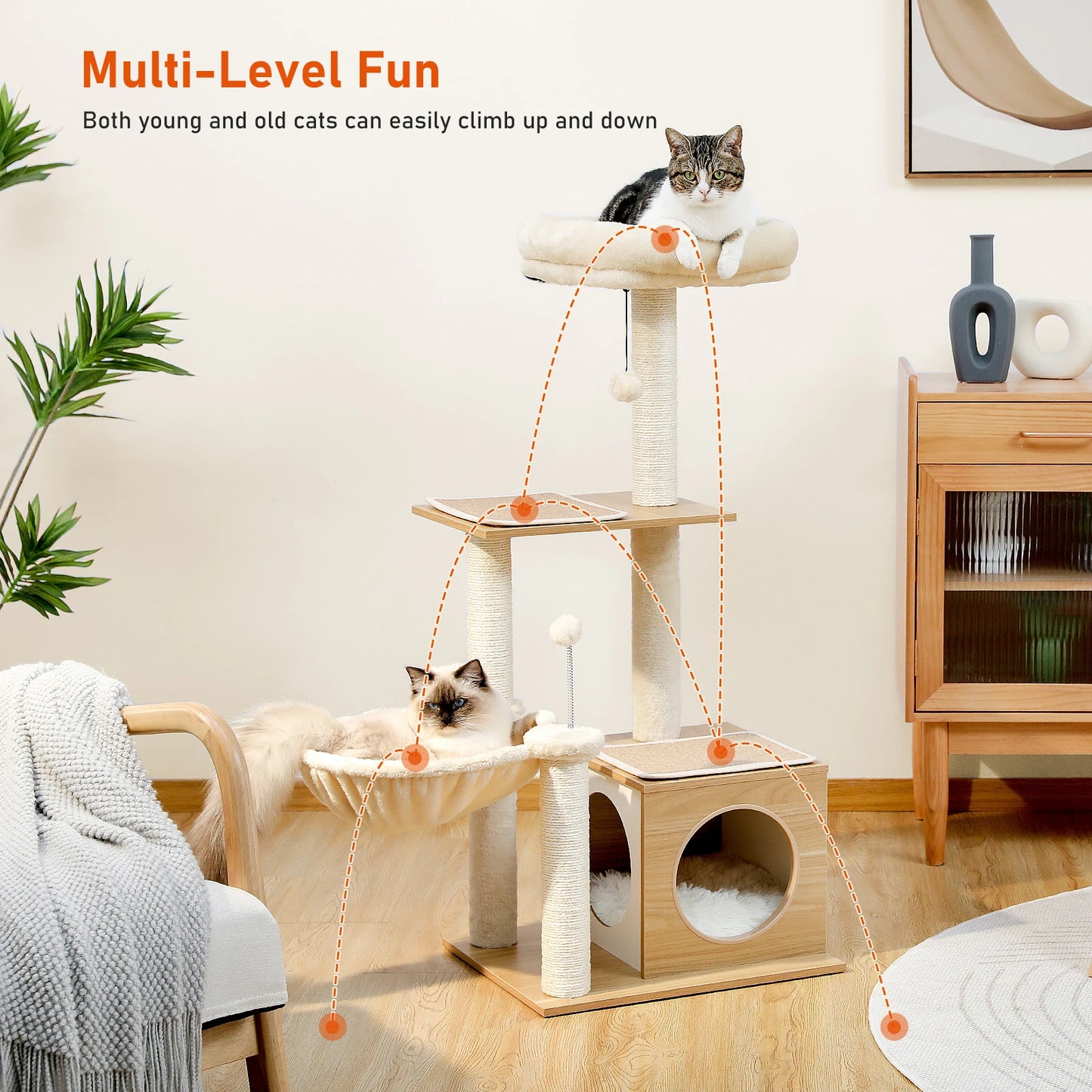 Modern Cat Tree Indoor Multi Level Wood Tower
