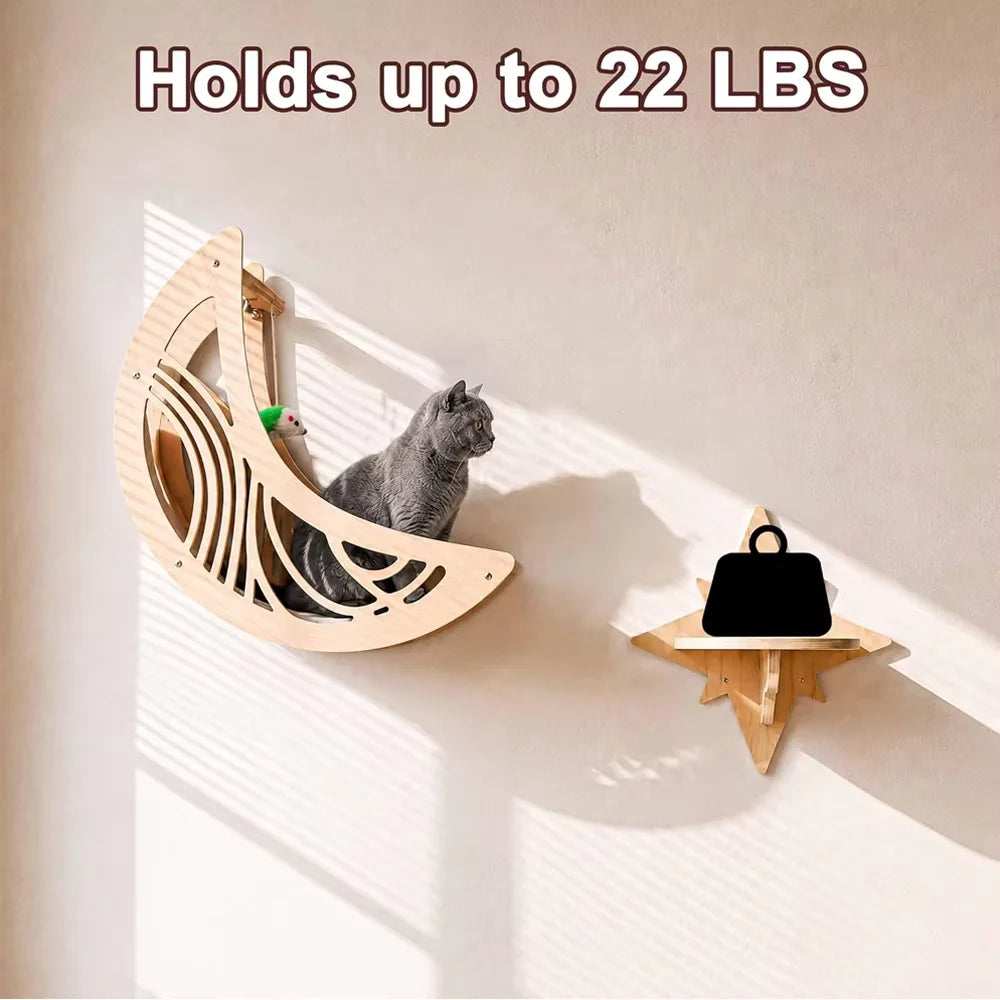 CWV Wall Mounted Cat Shelves And Moon Hammock Perches