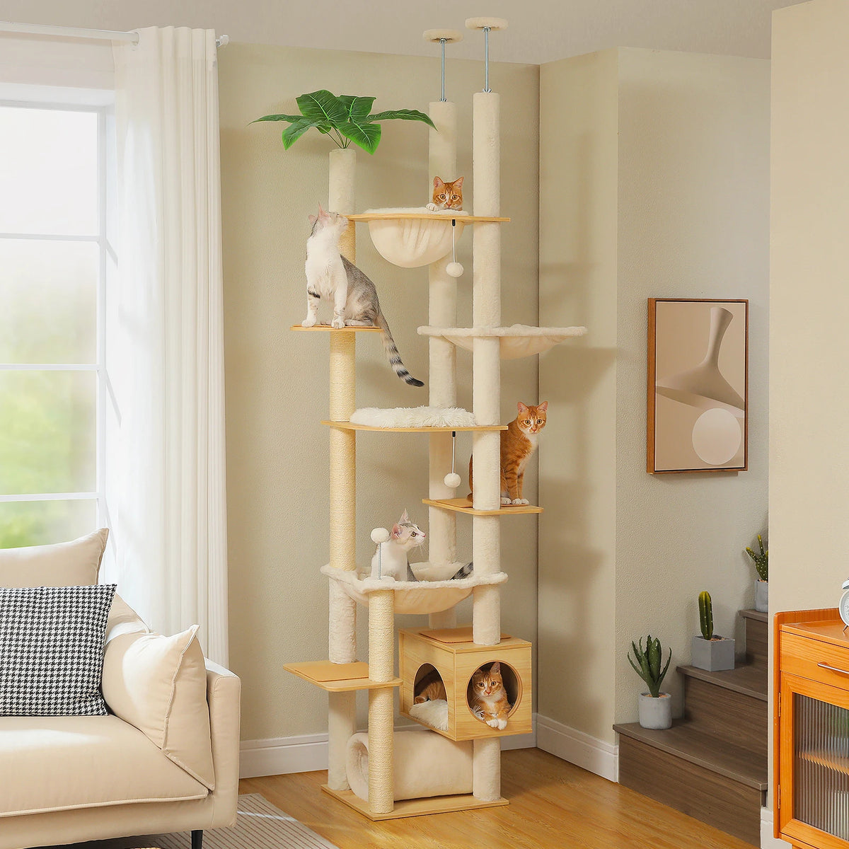 PAWZ Road Adjustable Height Wooden Cat Tower With Hammock
