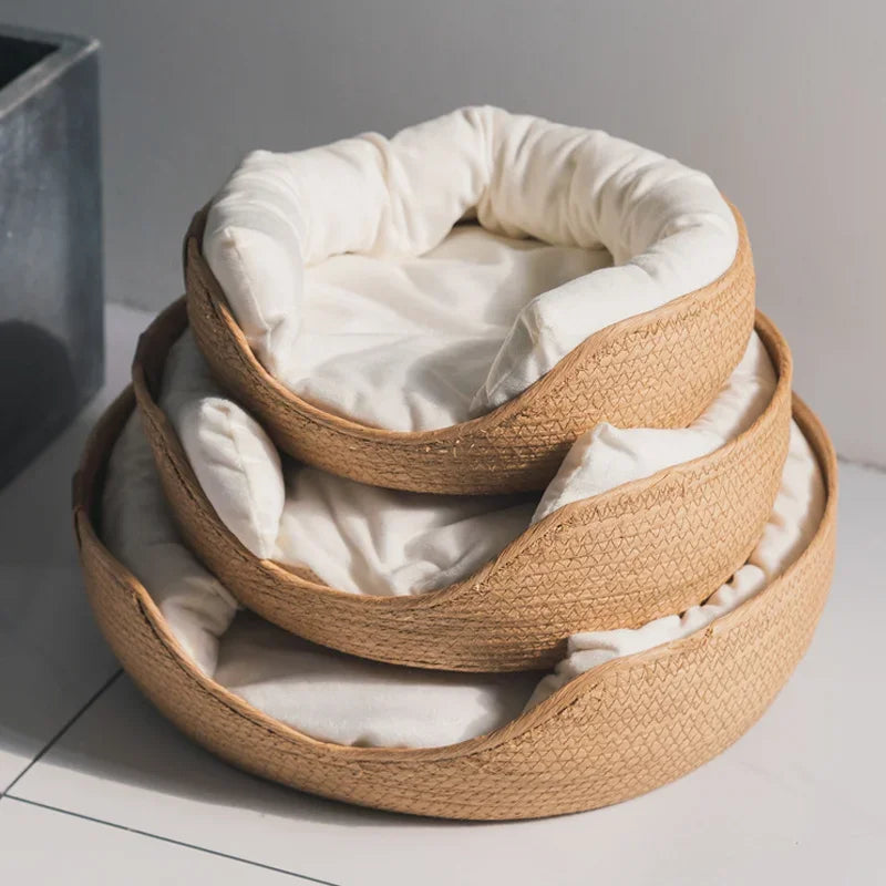 Cozy Nest Cat Dog Bed Bamboo Weave Sleeping Bag
