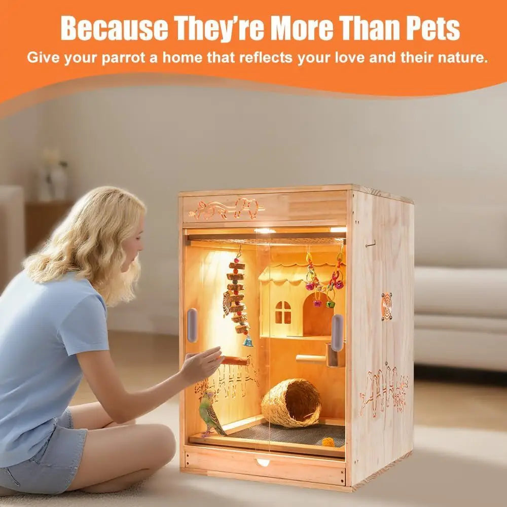 Wooden Bird Cage With Heater And Thermostat For Small Birds