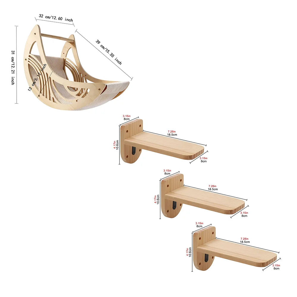 CWV Wall Mounted Cat Shelves And Moon Hammock Perches