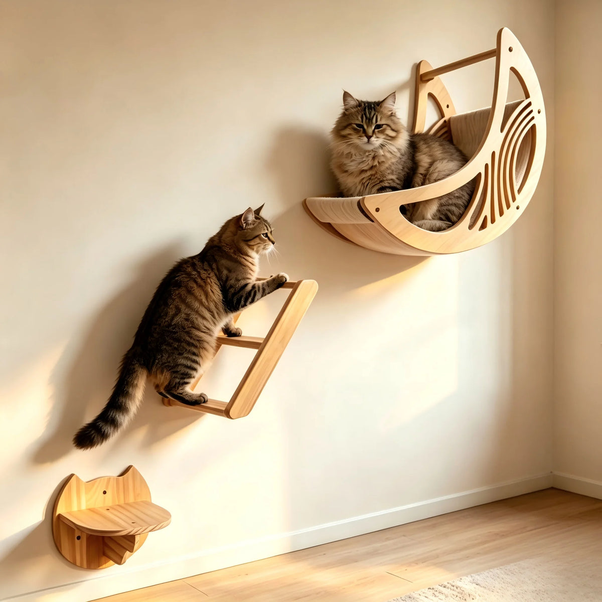 CWV Wall Mounted Cat Shelves And Moon Hammock Perches