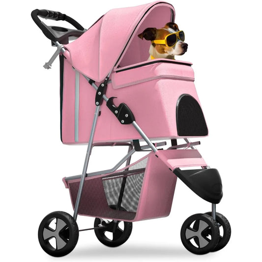 Three Wheel Pet Stroller Foldable Travel Jogger For Small Dogs