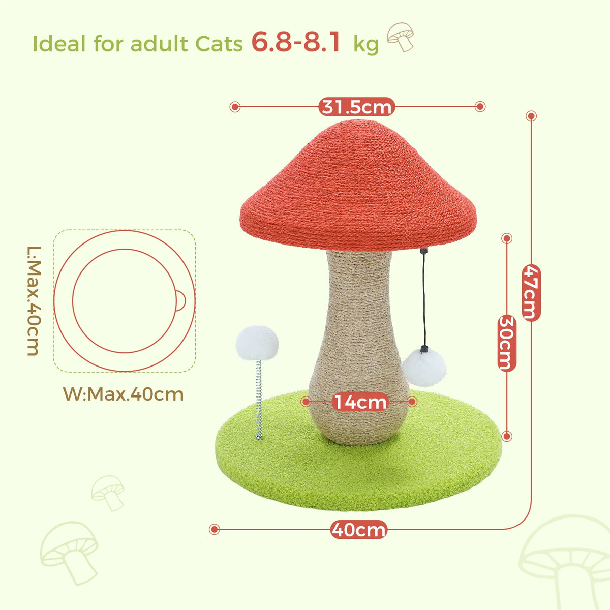 PAWZ Road Mushroom Cat Scratcher With Sisal And Pompom Toy