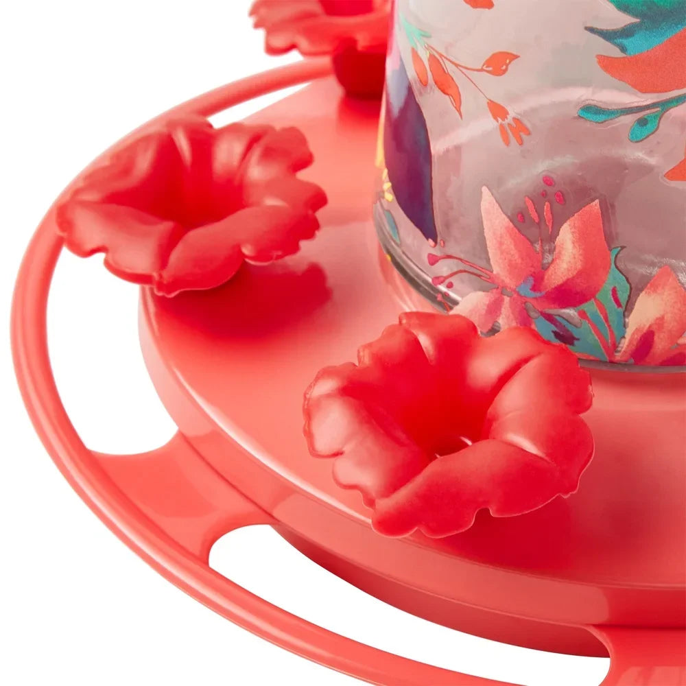 Fresh Floral Glass Hummingbird Feeder With Ant Moat