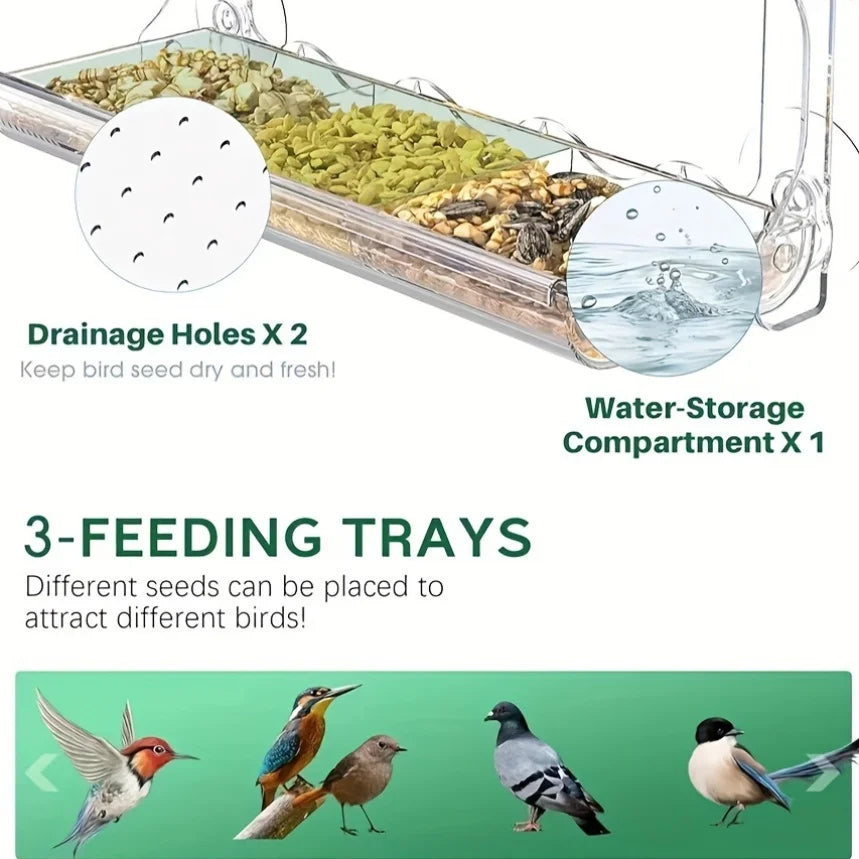 Feature Indestructible Window Bird Feeder With Seed Tray Suction Cups