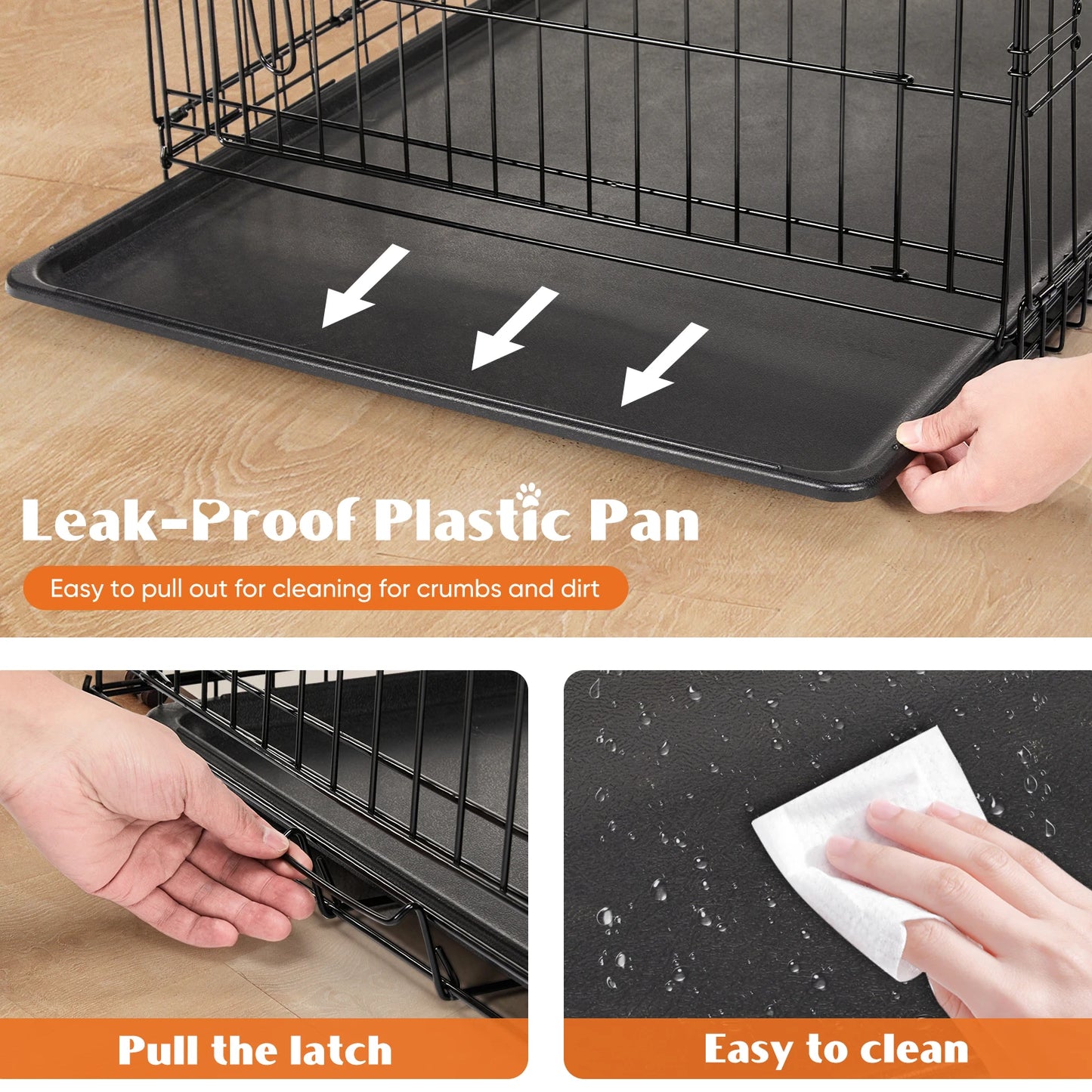JHK Double Door Folding Metal Dog Cage With Leak Proof Pan