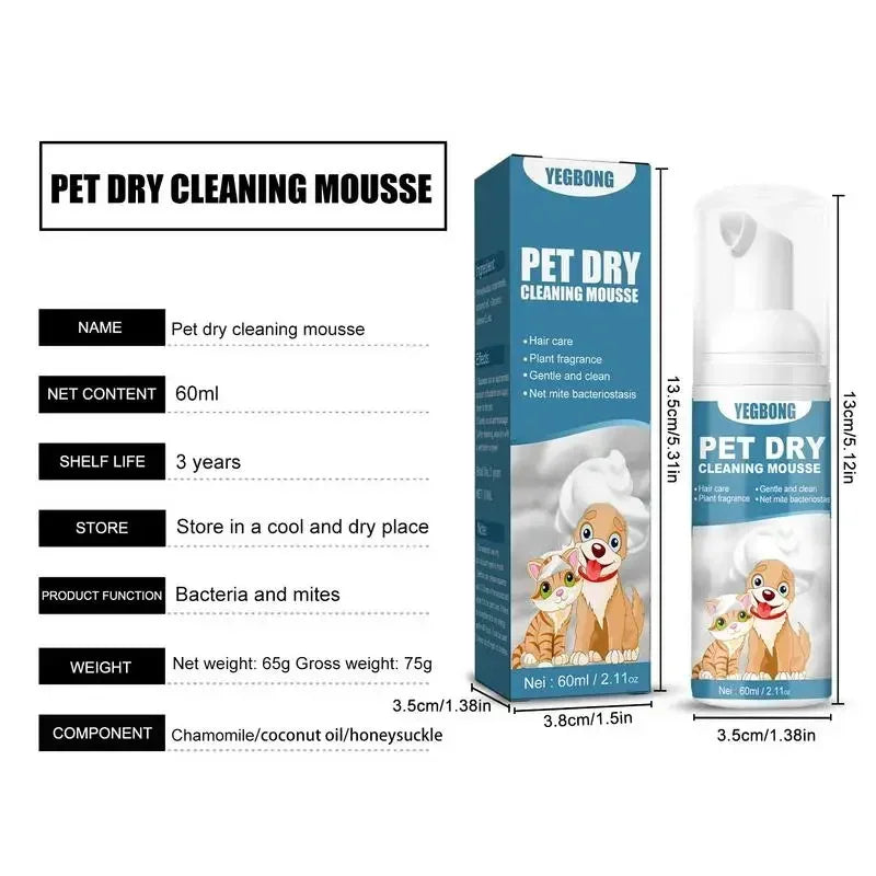Waterless Cat and Dog Dry Shampoo Mousse for Grooming