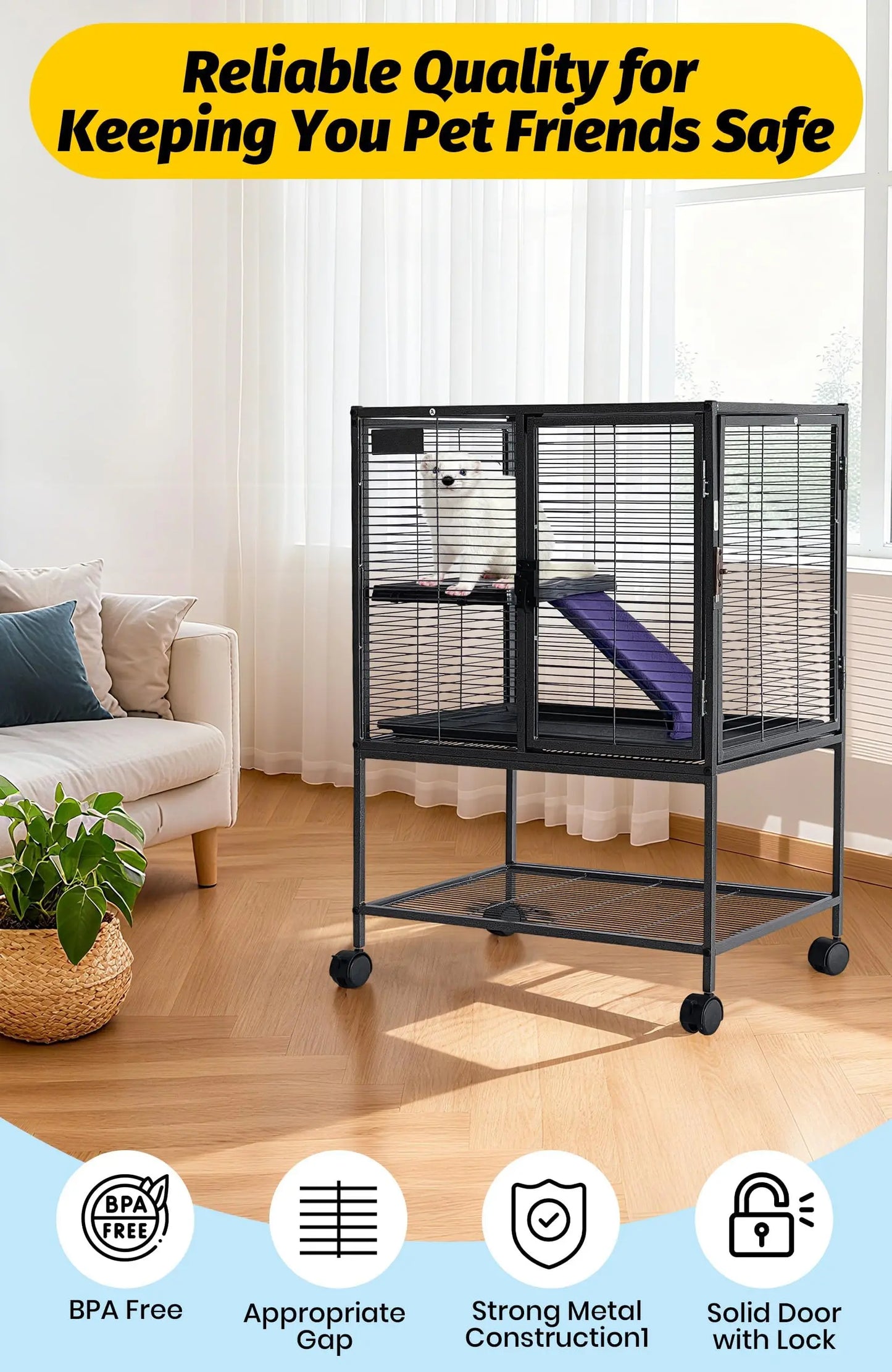 Multi-Level Metal Small Animal Cage With Ramp Removable Tray