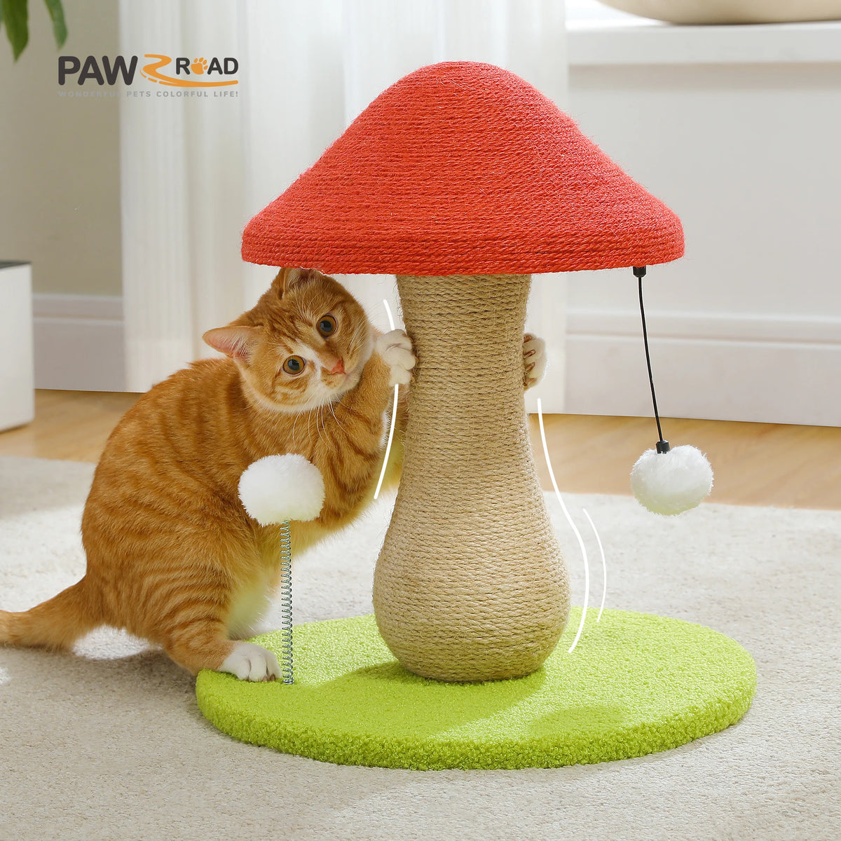 PAWZ Road Mushroom Cat Scratcher With Sisal And Pompom Toy