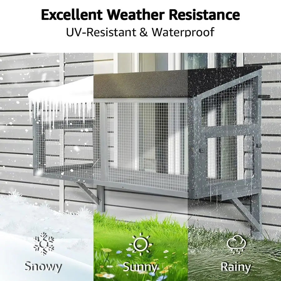 Indoor Cat Catio Window Box Enclosure Expandable Wooden Perch House