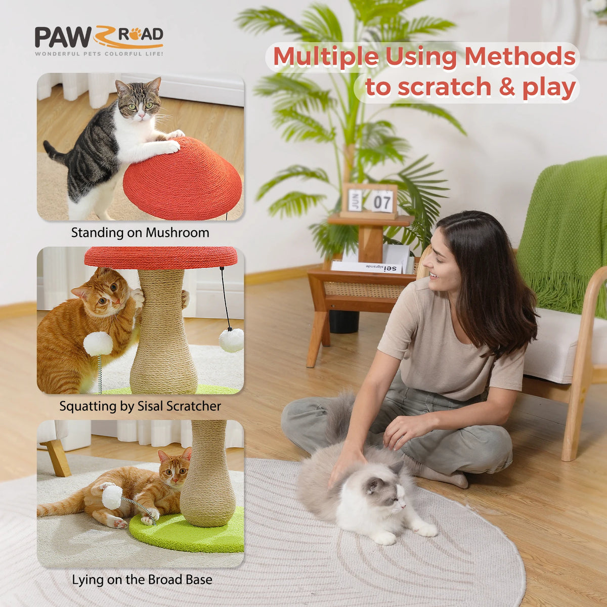 PAWZ Road Mushroom Cat Scratcher With Sisal And Pompom Toy