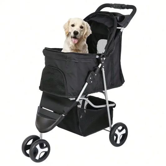 Dog Stroller 3 Wheels Foldable Carrier With Cup Holder
