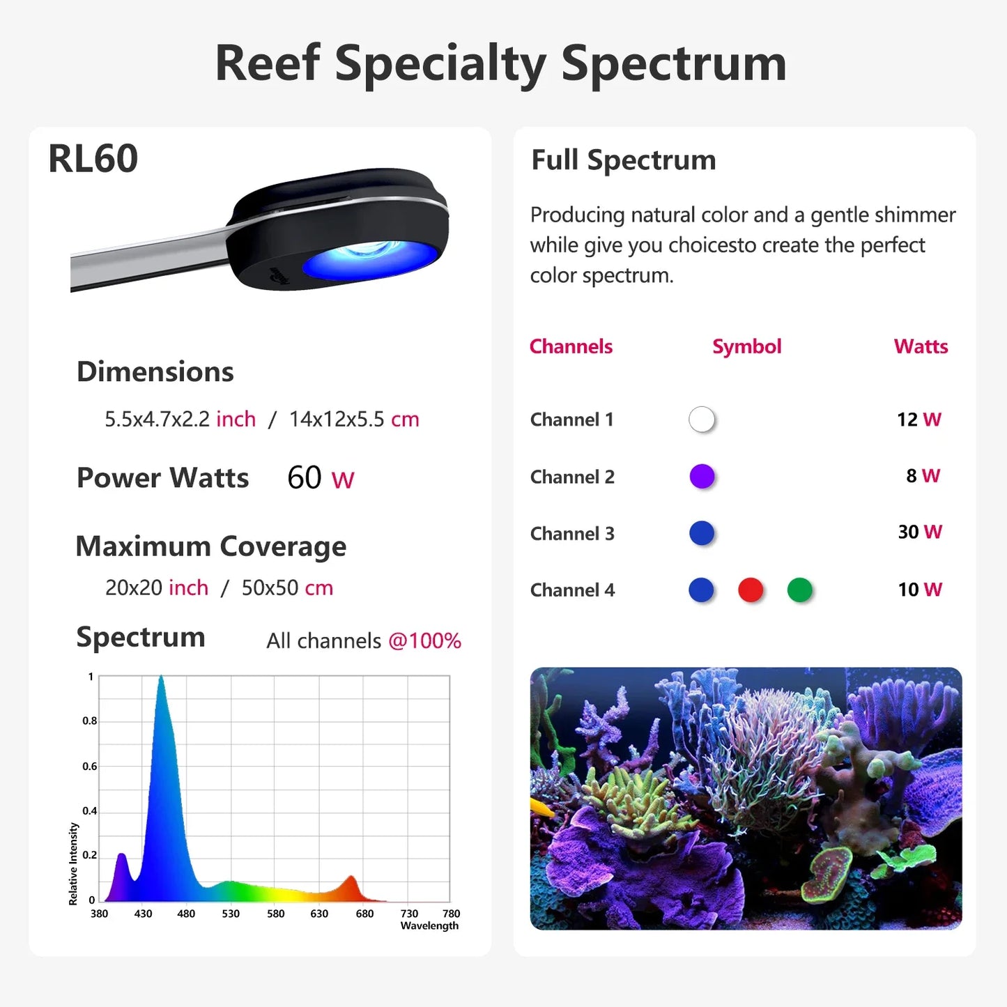 RL60 WiFi Full Spectrum LED Reef Aquarium Light