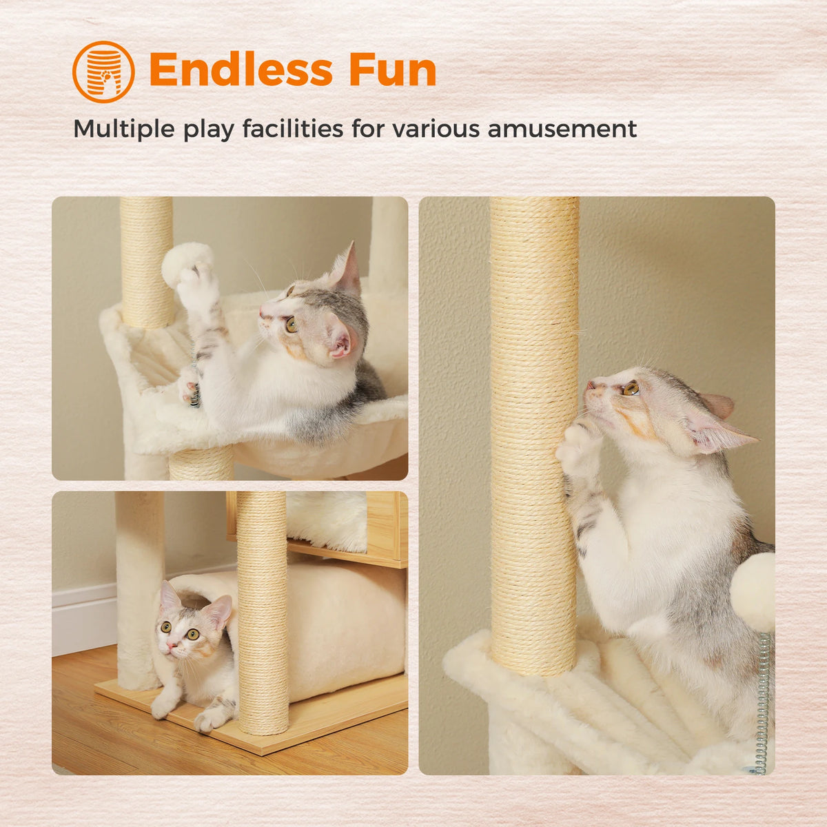 PAWZ Road Adjustable Height Wooden Cat Tower With Hammock