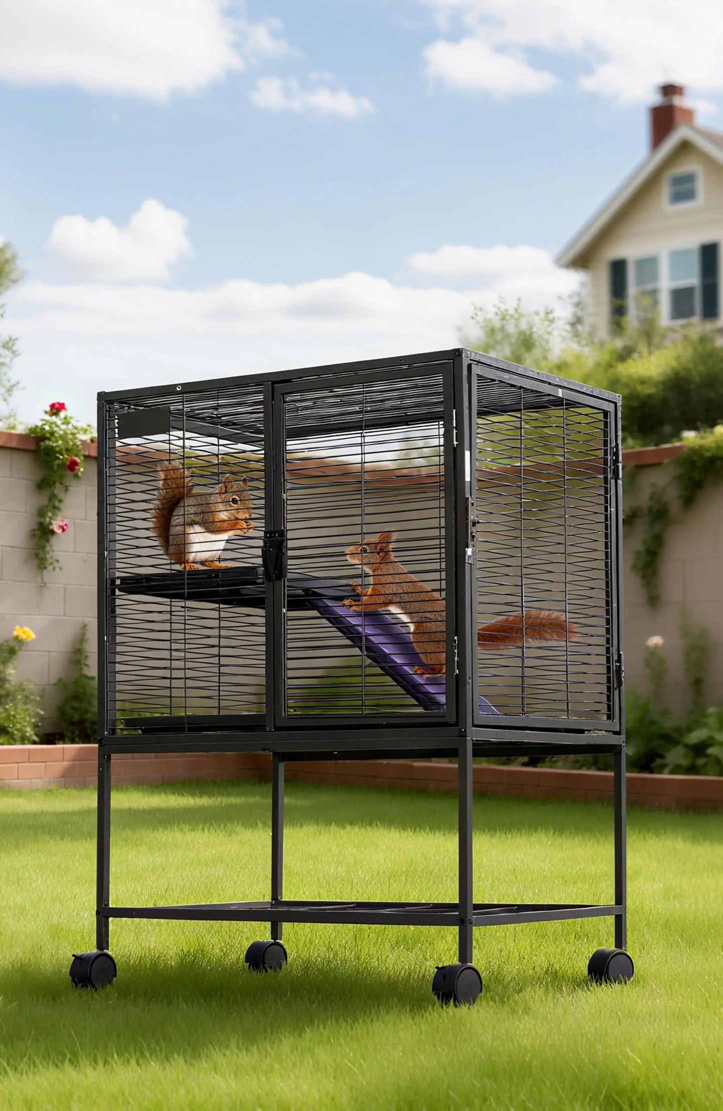 Multi-Level Metal Small Animal Cage With Ramp Removable Tray