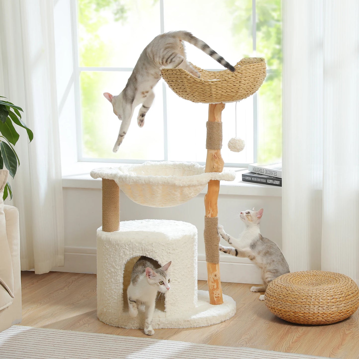 Solid Wood Cat Tree Modern Cat Tower With Condo