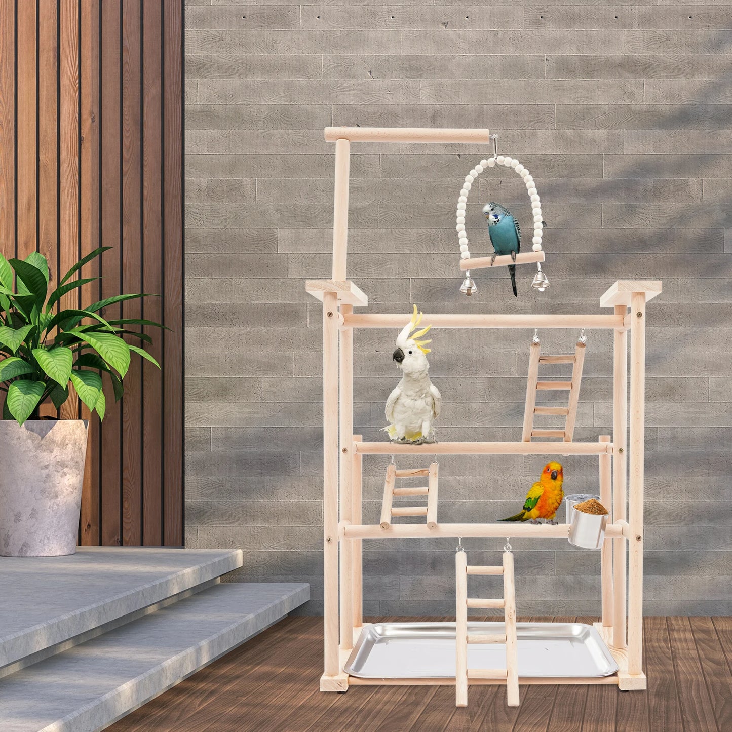 Parrot Rack Playing Stand For Small Birds Beech Wood