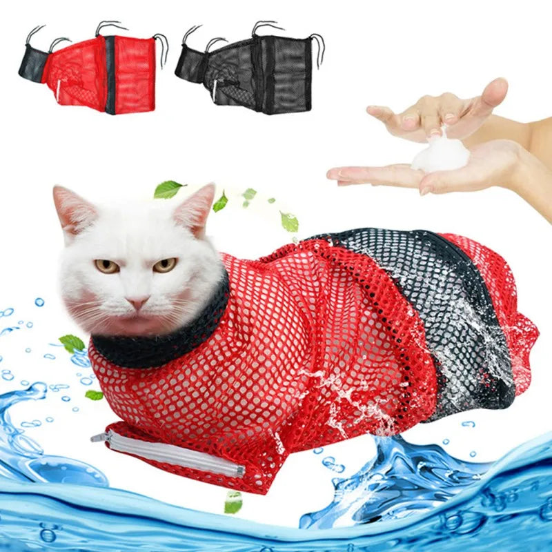 Mesh Cat Groom Bath Bag Adjustable Restraint