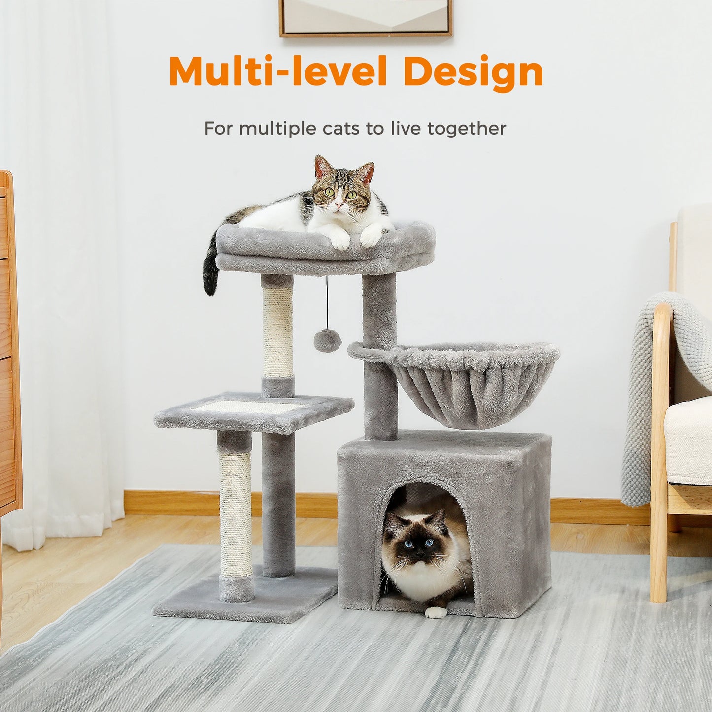^Three Tier Cat Tree With Sisal Scratching Post