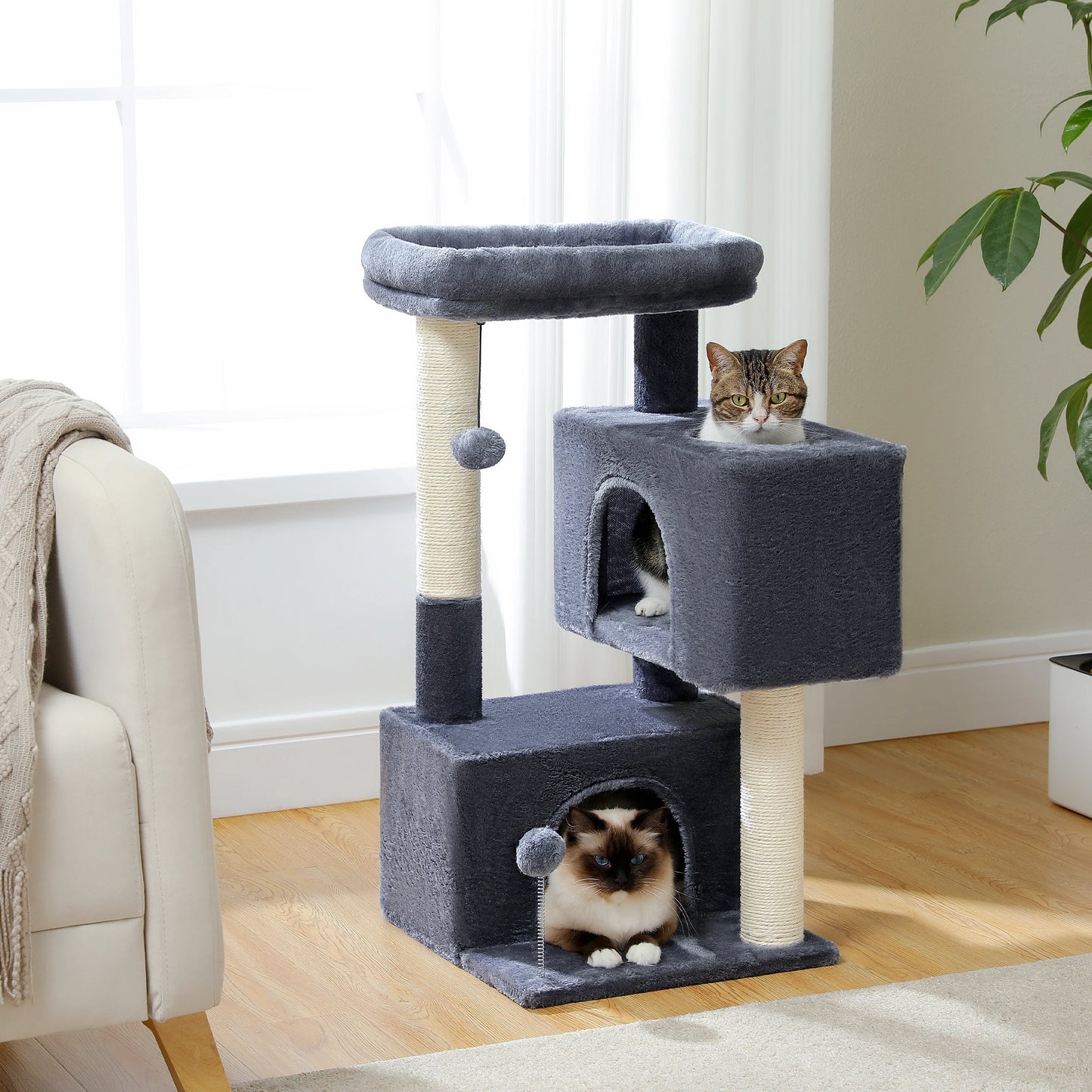 ^Three Tier Cat Tree With Sisal Scratching Post