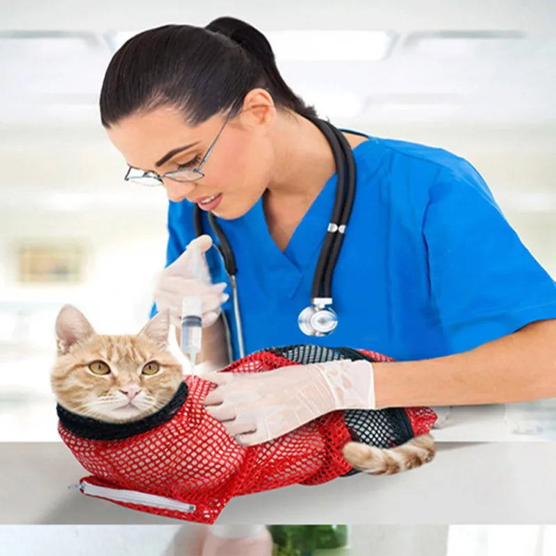Mesh Cat Groom Bath Bag Adjustable Restraint