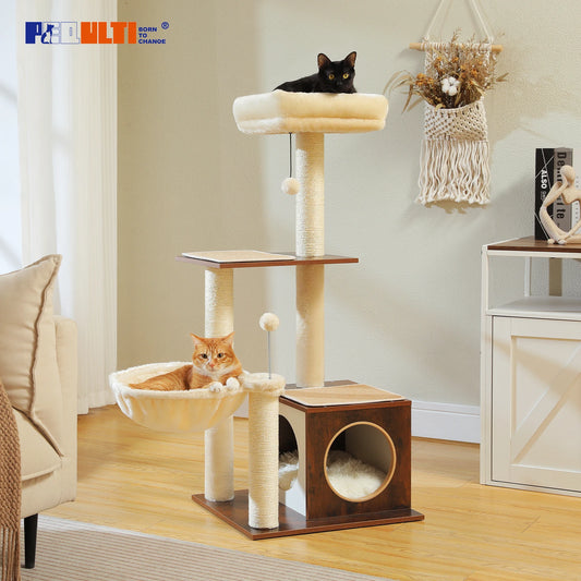 Modern Cat Tree Indoor Multi Level Wood Tower