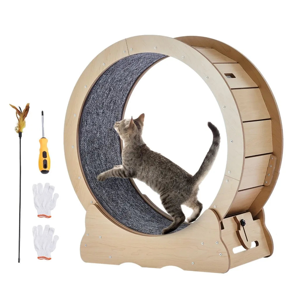Silent Rolling Cat Exercise Wheel With Detachable Scratching Toy