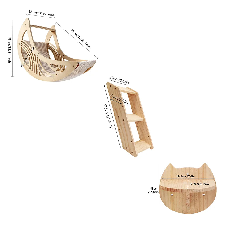 CWV Wall Mounted Cat Shelves And Moon Hammock Perches