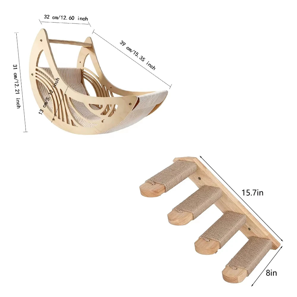 CWV Wall Mounted Cat Shelves And Moon Hammock Perches