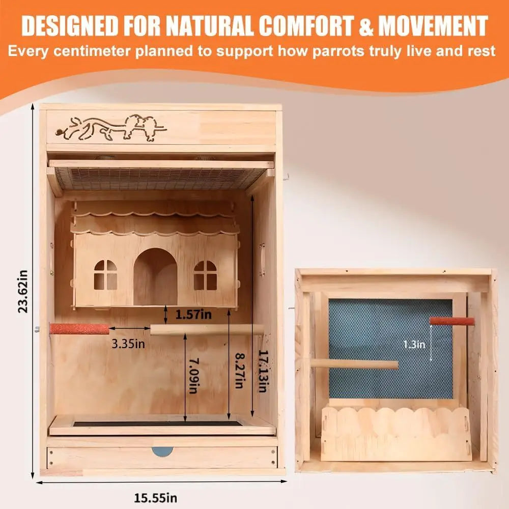 Wooden Bird Cage With Heater And Thermostat For Small Birds