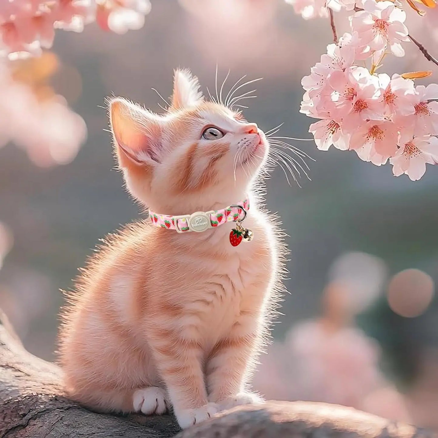 Two Pack Cotton Cat Collars With Bell Strawberry Flower Pendant