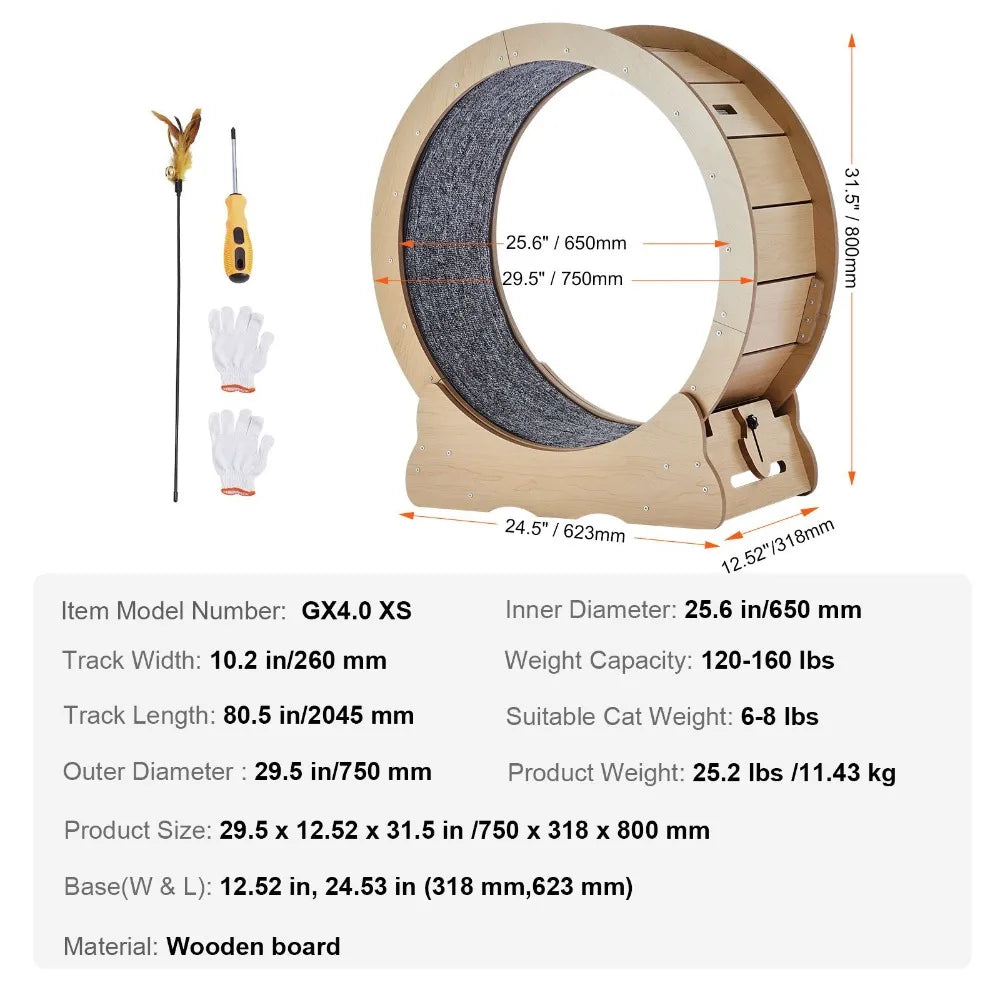 Silent Rolling Cat Exercise Wheel With Detachable Scratching Toy