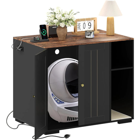 HiMISS Cat Litter Enclosure With Litter Collector And Power Outlet